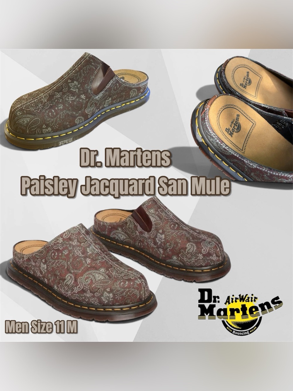 Dr. Martens Paisley Jacquard San Mule Slip-On Loafers, Size 11 M (Russet Red)